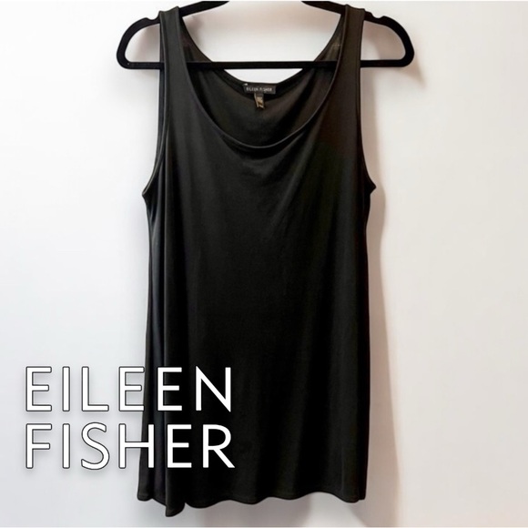 Eileen Fisher 100% Silk Everyday Tank Top Black Sleeveless Top Size Medium - Picture 1 of 16